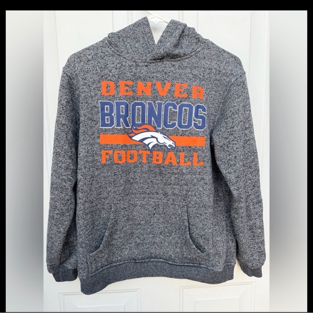 Denver Broncos NFL Youth Hoodie Gray Pullover Football Sweatshirt size 14/16